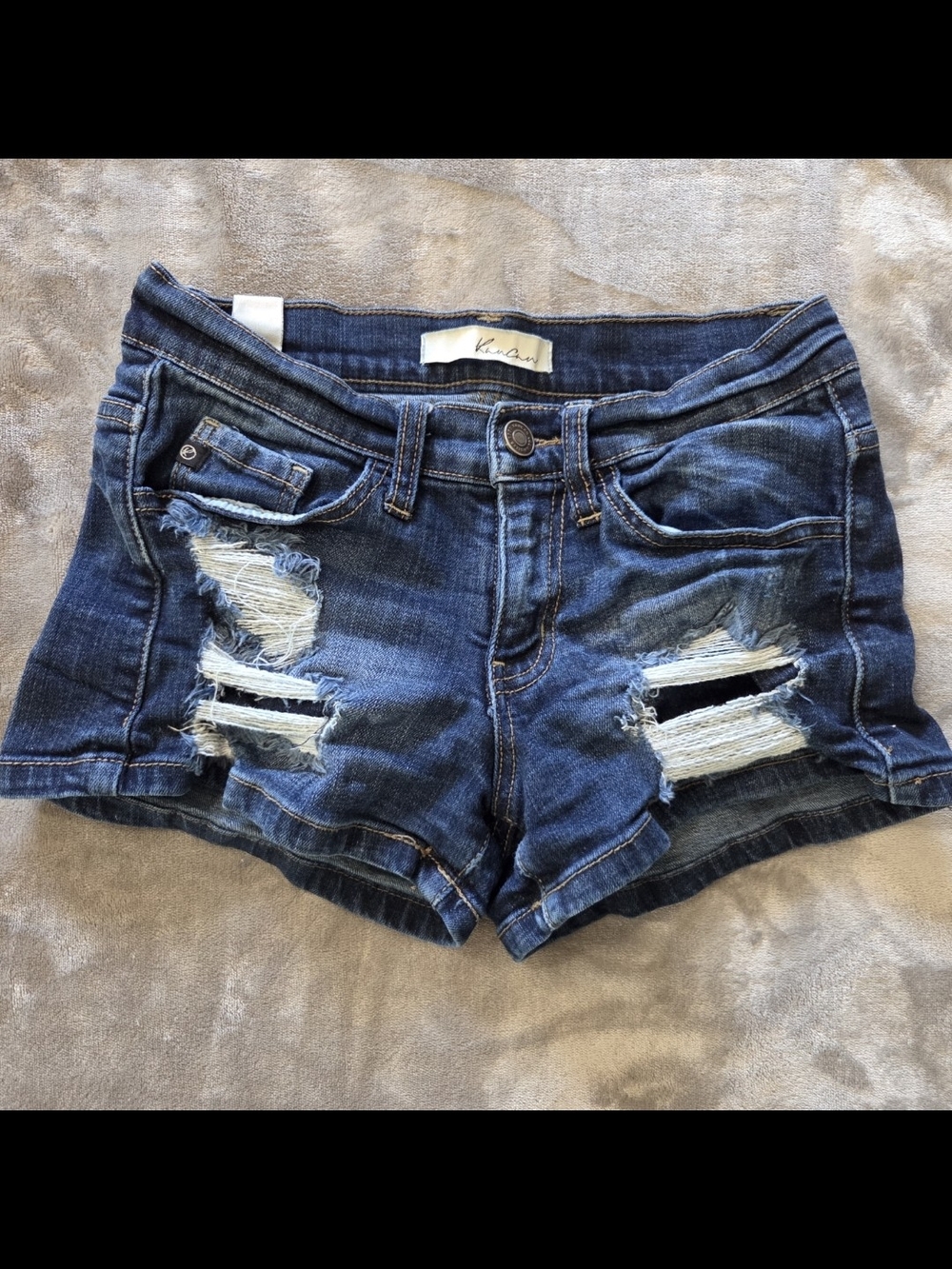 KanCan - Distressed Dark Blue Denim Shorts